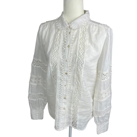 Anthropologie Embroidered Lace Buttondown Blouse Sz Small Cottage Boho Peasant - Picture 5 of 14